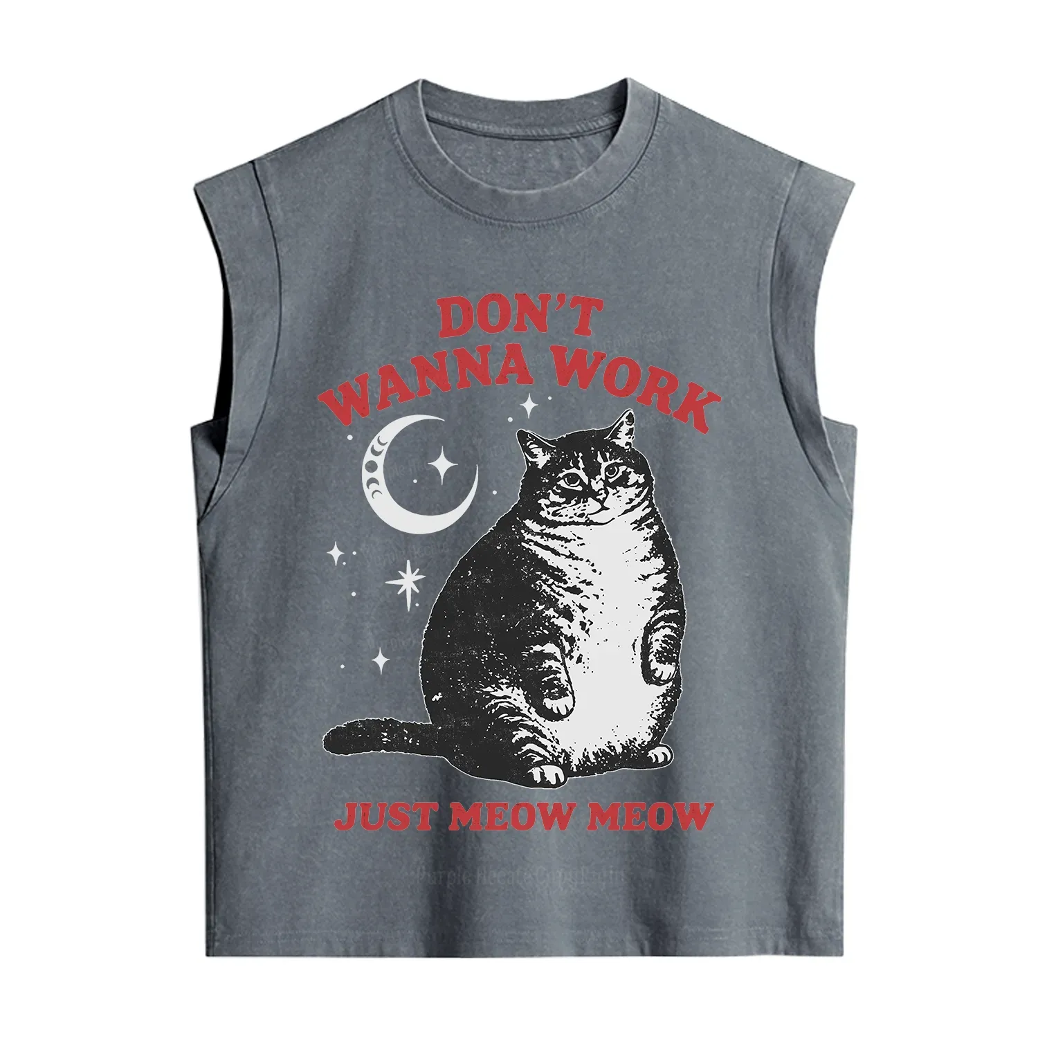 Purplehecate Don't Wanna Work Just Meow Meow Vintage Washed Tank