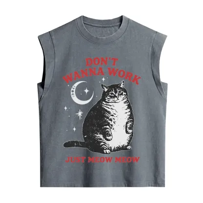 Purplehecate Don't Wanna Work Just Meow Meow Vintage Washed Tank