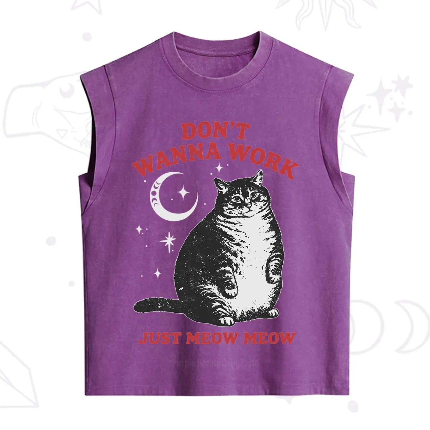 Purplehecate Don't Wanna Work Just Meow Meow Vintage Washed Tank