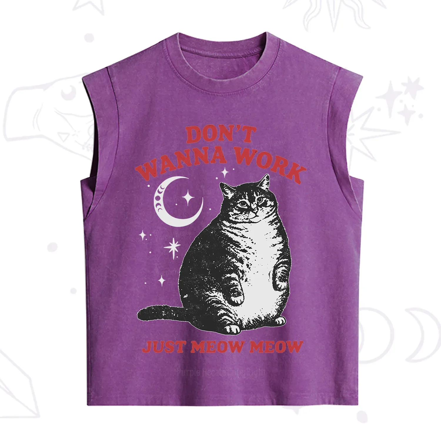 Purplehecate Don't Wanna Work Just Meow Meow Vintage Washed Tank