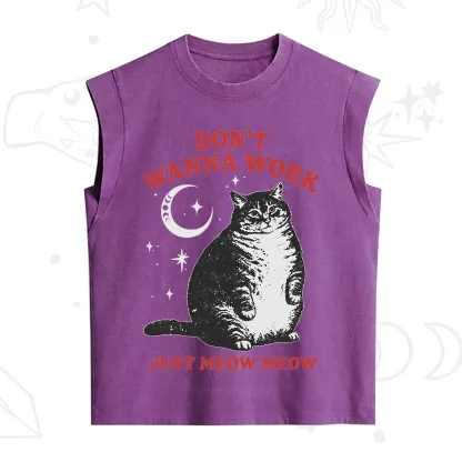 Purplehecate Don't Wanna Work Just Meow Meow Vintage Washed Tank