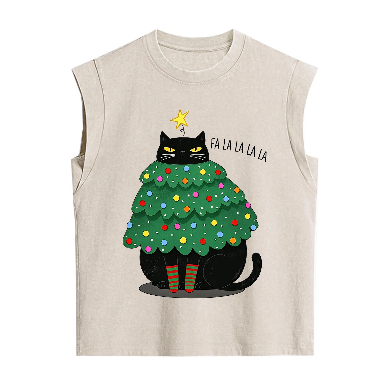 Purplehecate Chonky Black Cat Christmas Tree Vintage Washed Tank