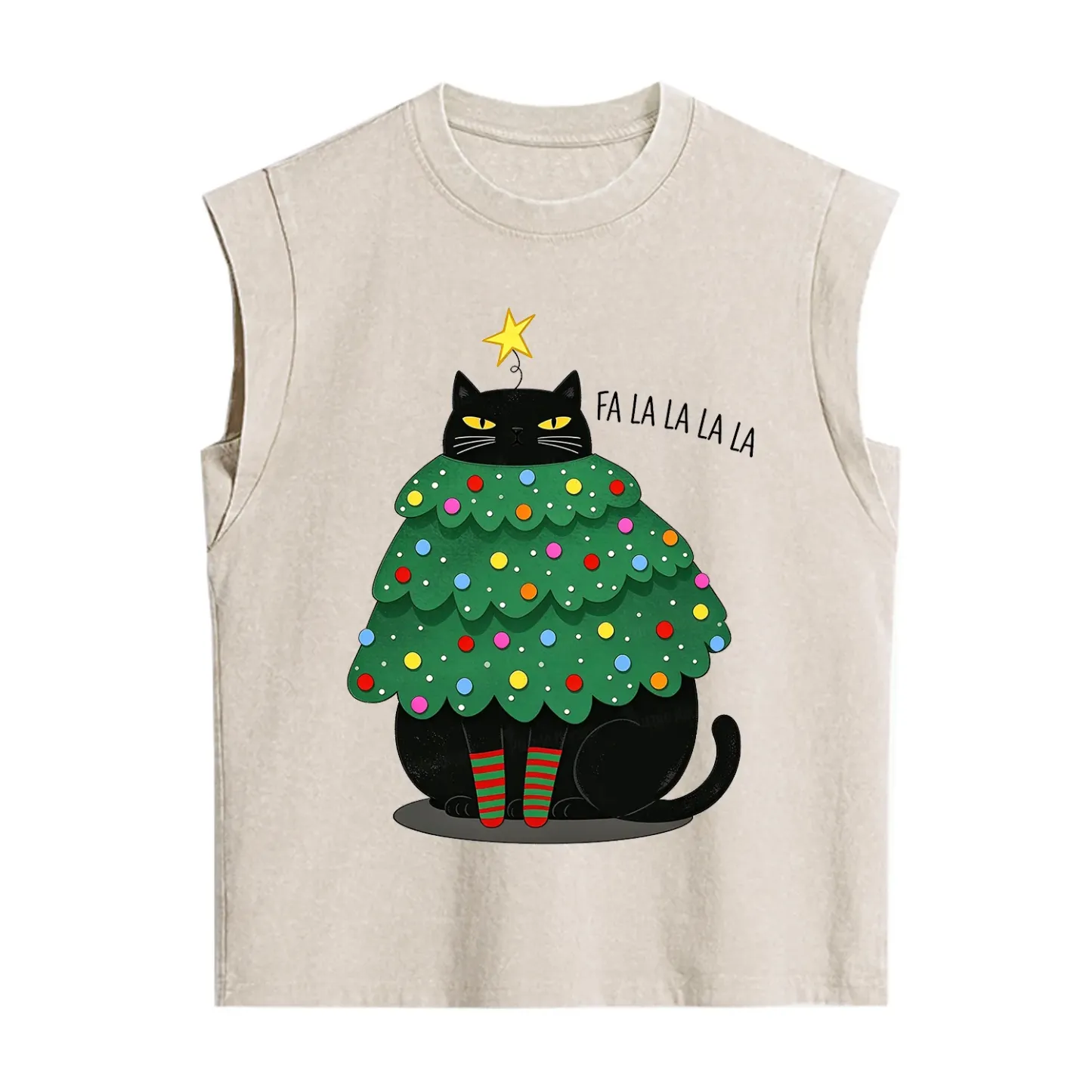Purplehecate Chonky Black Cat Christmas Tree Vintage Washed Tank