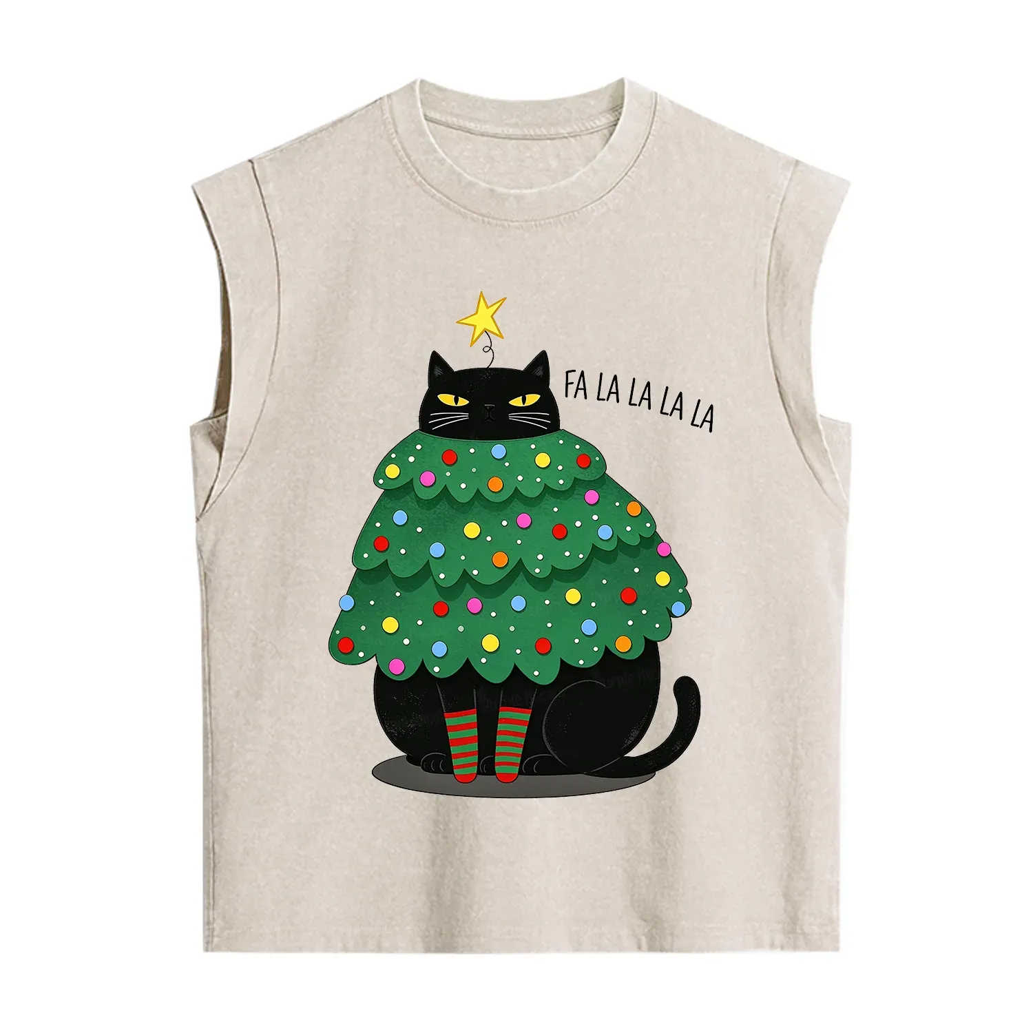 Purplehecate Chonky Black Cat Christmas Tree Vintage Washed Tank