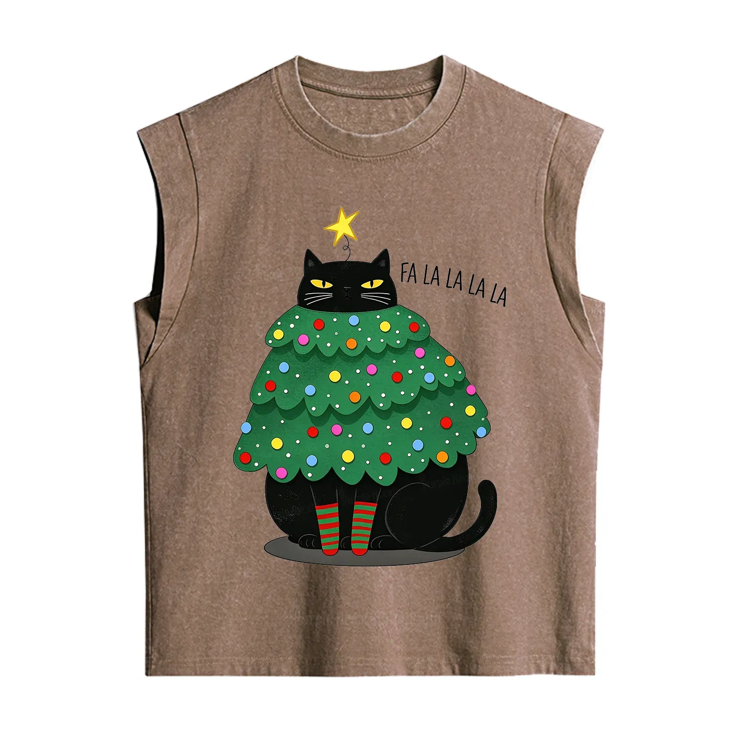 Purplehecate Chonky Black Cat Christmas Tree Vintage Washed Tank