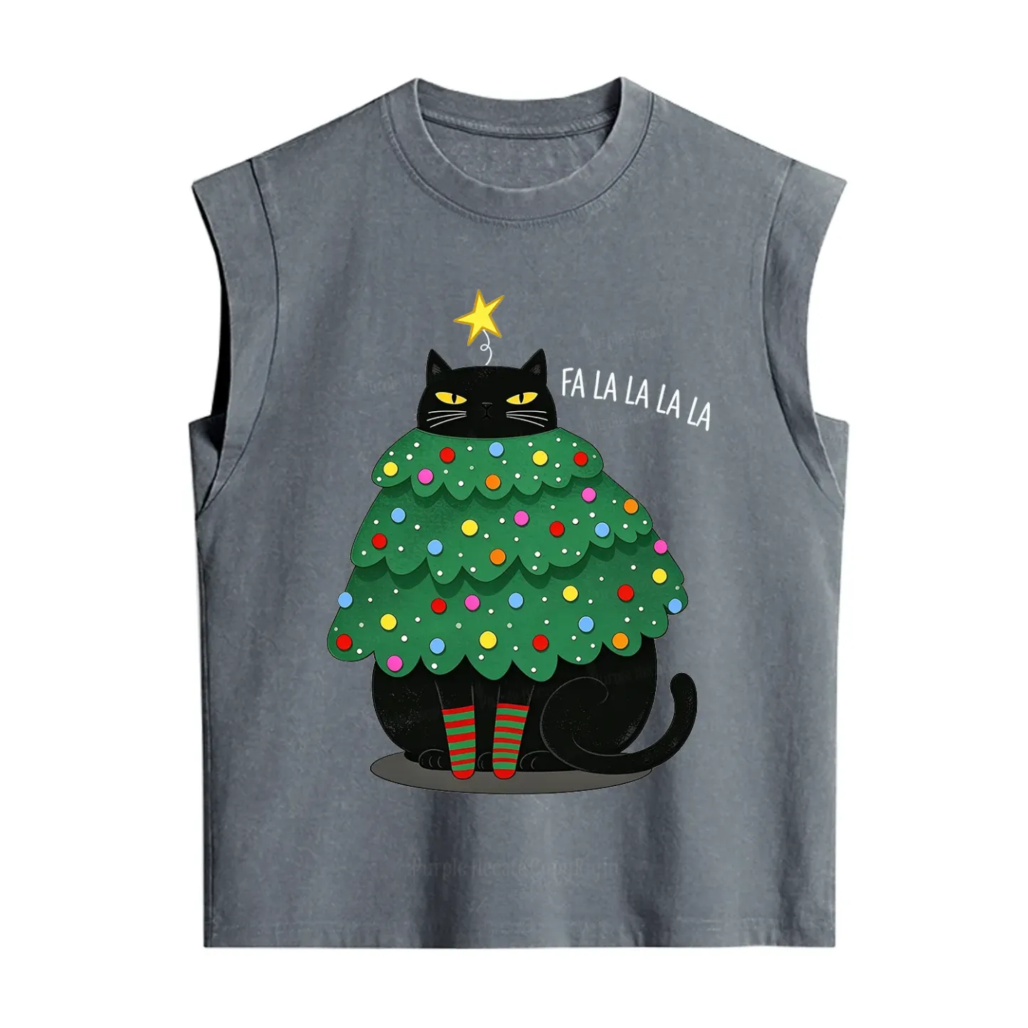 Purplehecate Chonky Black Cat Christmas Tree Vintage Washed Tank