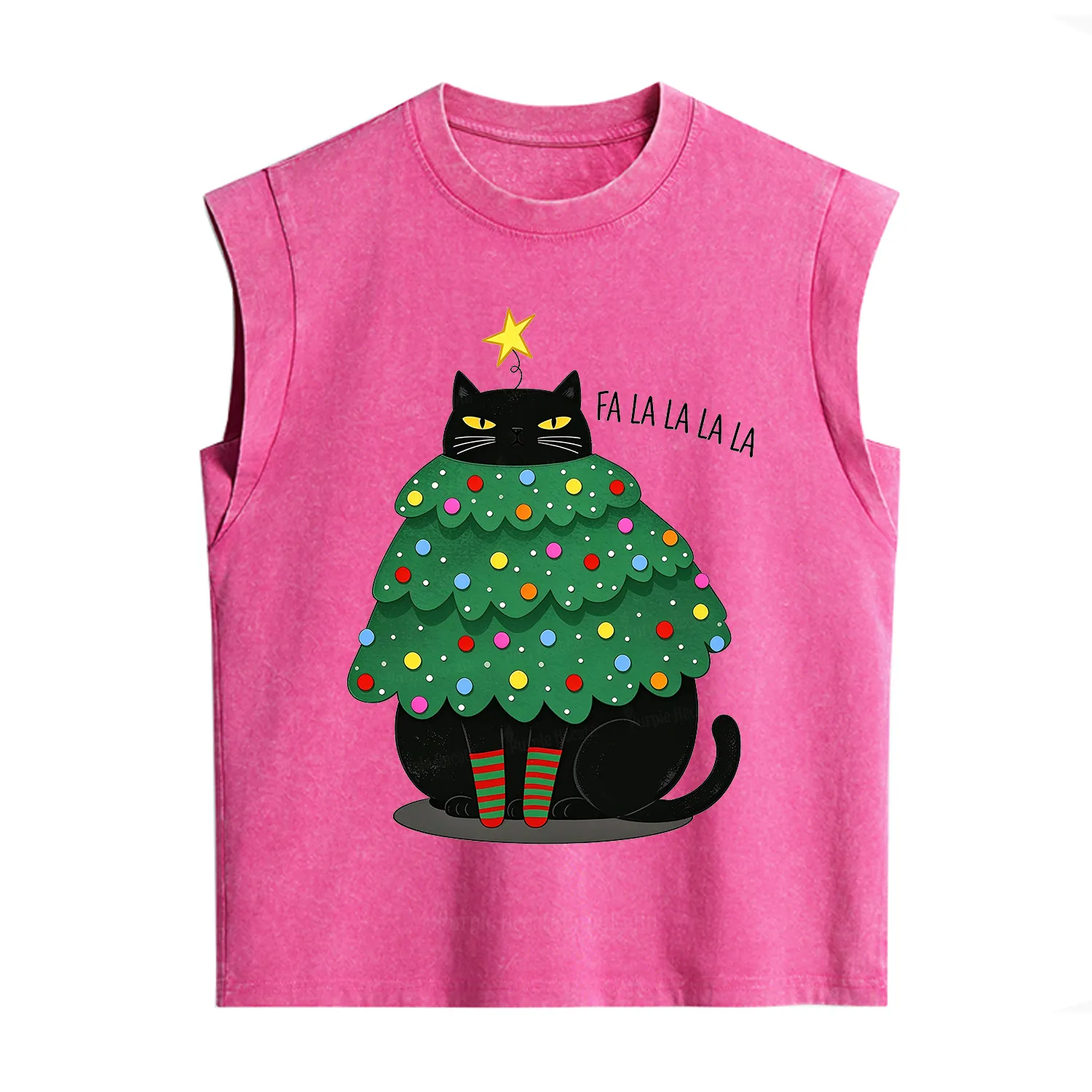 Purplehecate Chonky Black Cat Christmas Tree Vintage Washed Tank