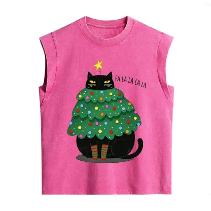 Purplehecate Chonky Black Cat Christmas Tree Vintage Washed Tank