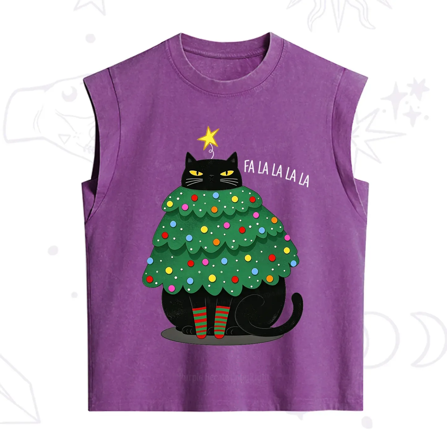 Purplehecate Chonky Black Cat Christmas Tree Vintage Washed Tank