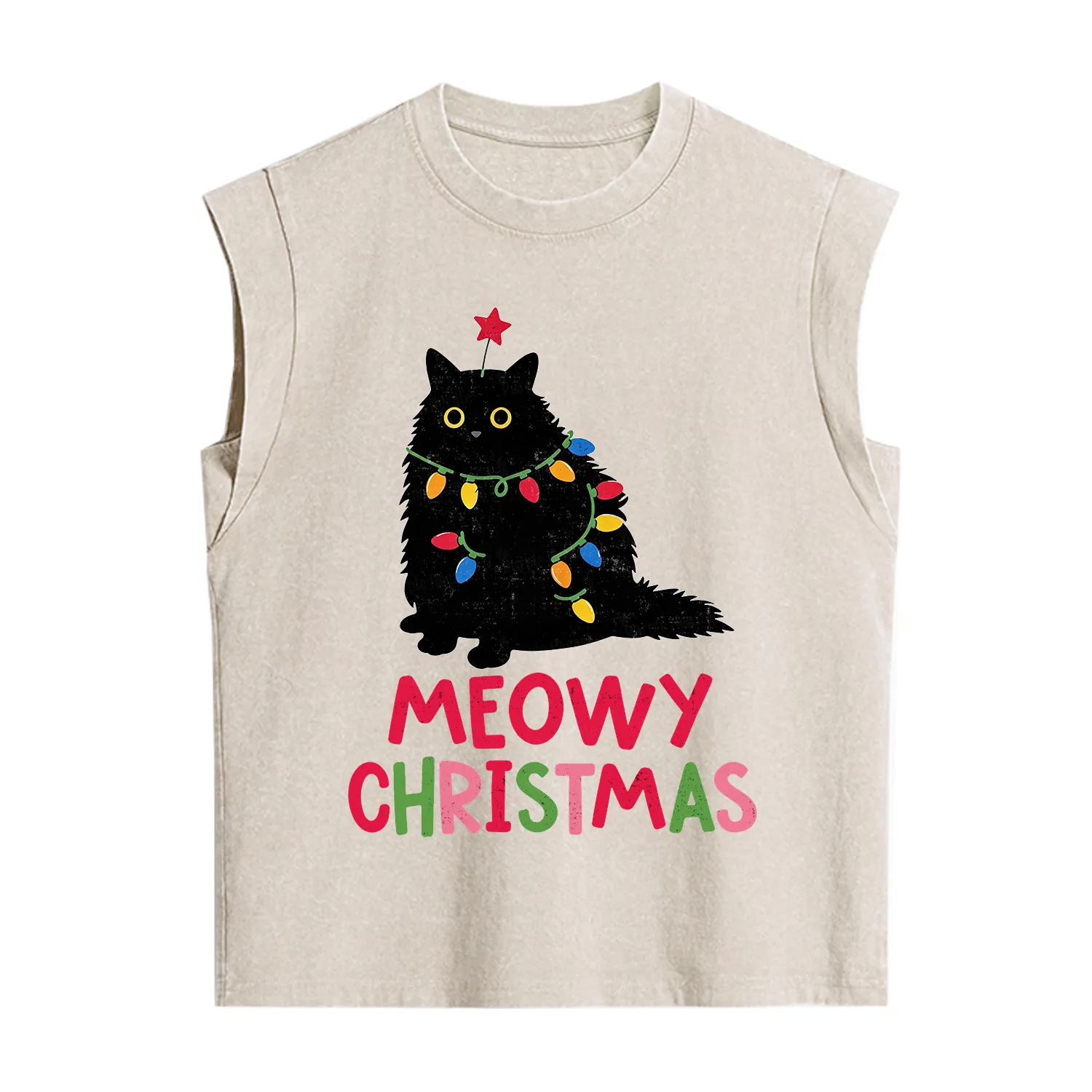 Purplehecate Meowy Christmas Black Cat Vintage Washed Tank