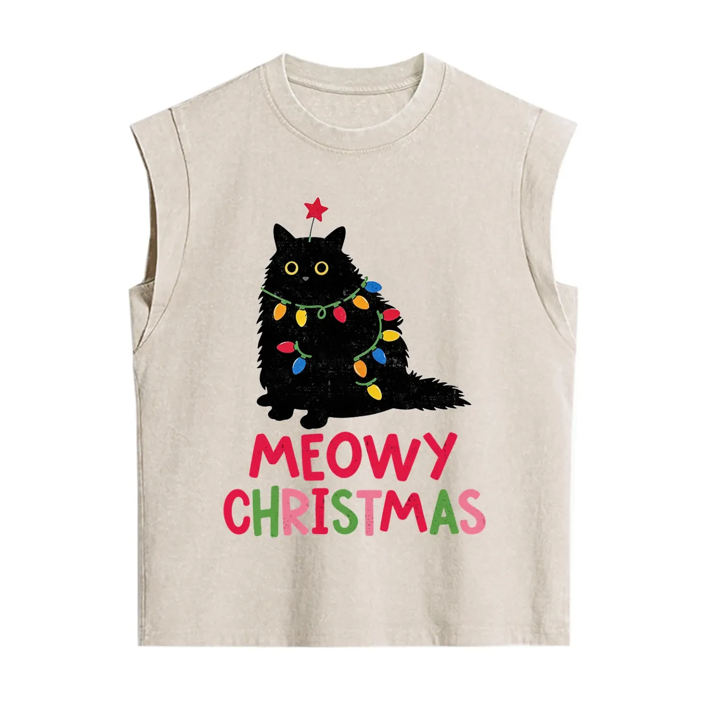 Purplehecate Meowy Christmas Black Cat Vintage Washed Tank