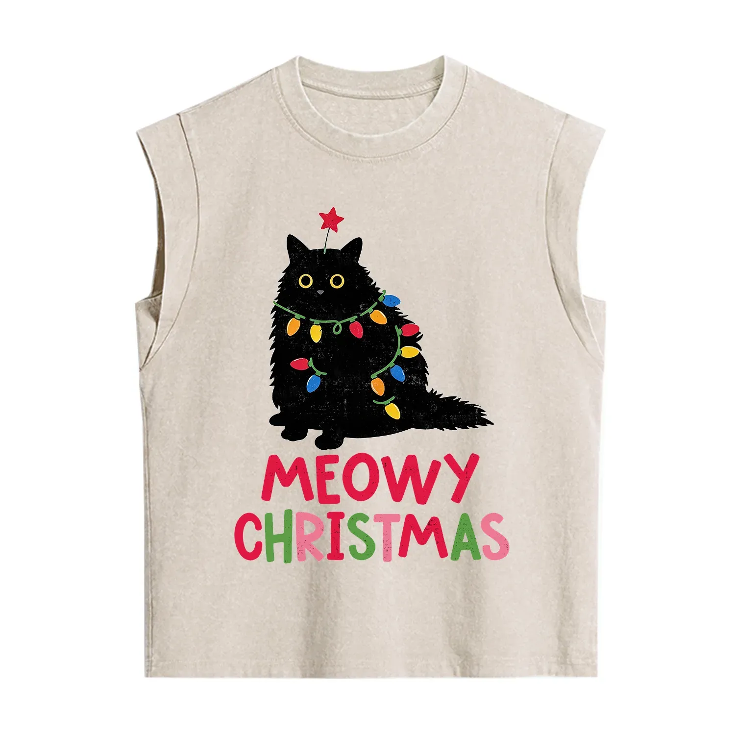 Purplehecate Meowy Christmas Black Cat Vintage Washed Tank