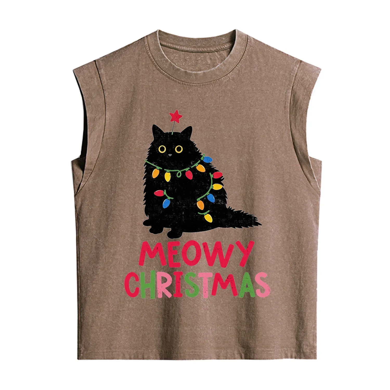 Purplehecate Meowy Christmas Black Cat Vintage Washed Tank