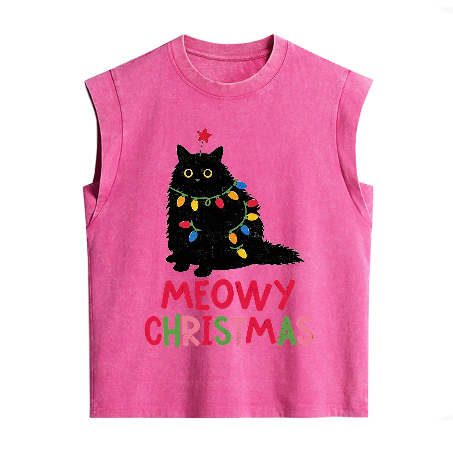 Purplehecate Meowy Christmas Black Cat Vintage Washed Tank