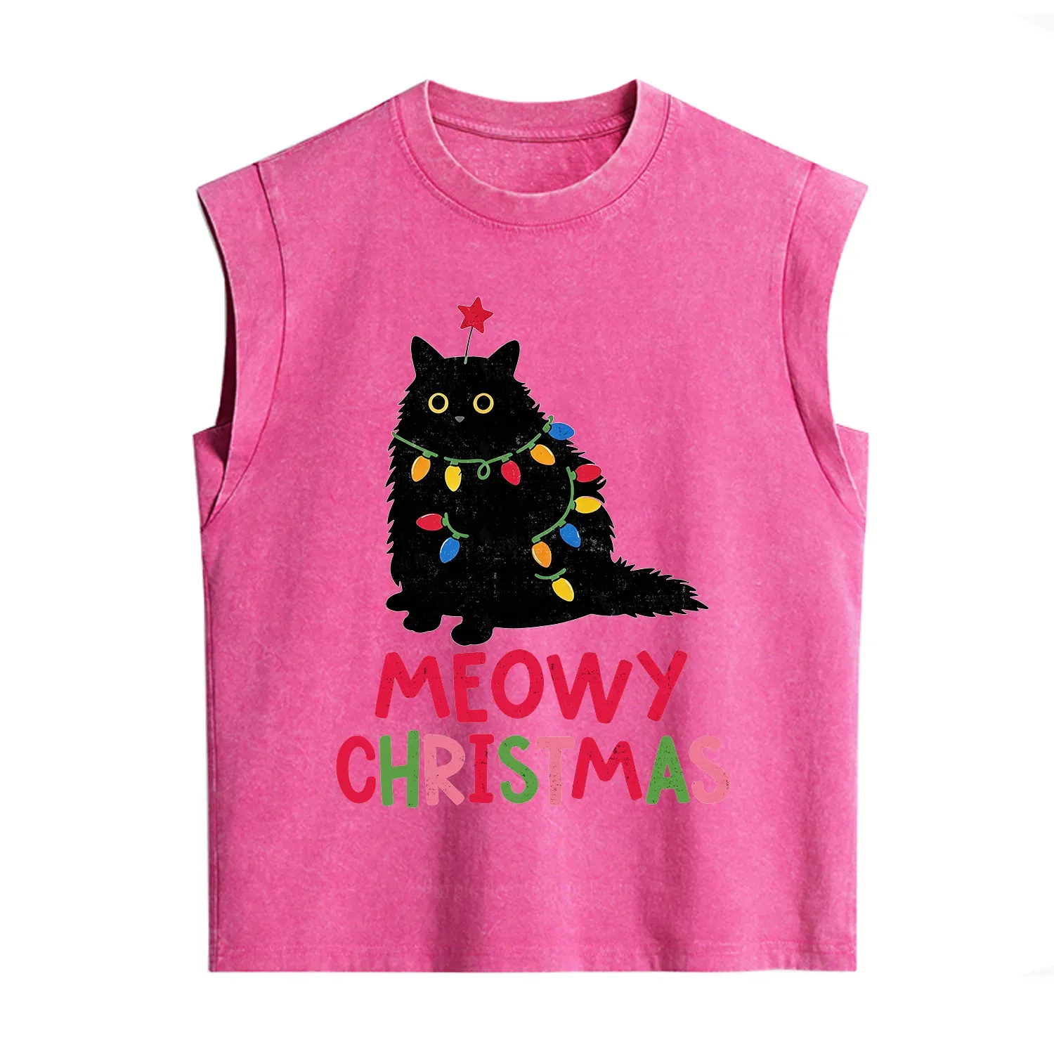 Purplehecate Meowy Christmas Black Cat Vintage Washed Tank