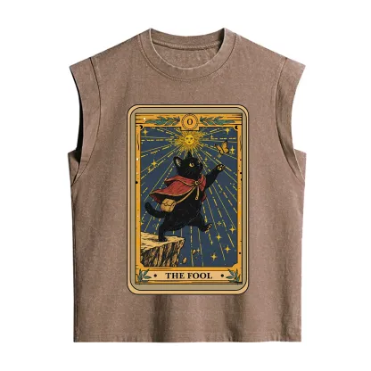Purplehecate The Black Cat Fool Tarot Vintage Washed Tank