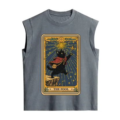 Purplehecate The Black Cat Fool Tarot Vintage Washed Tank
