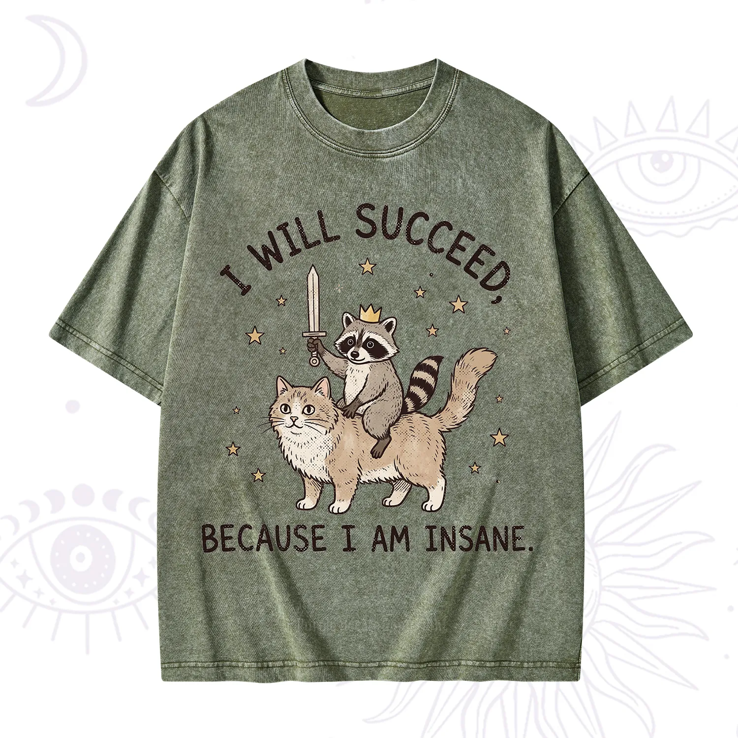 Purplehecate I Will Succeed Because I Am Insane Funny Raccoon Washed T-Shirt