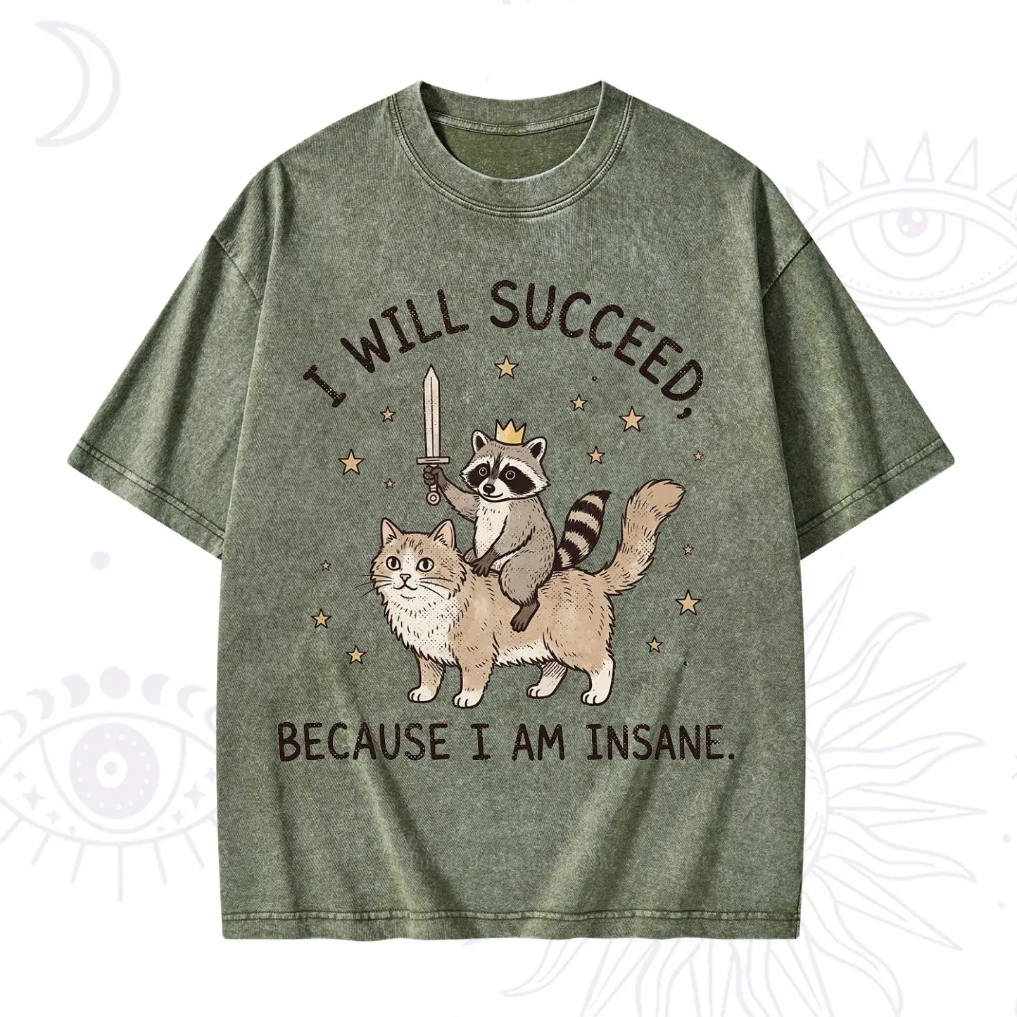 Purplehecate I Will Succeed Because I Am Insane Funny Raccoon Washed T-Shirt