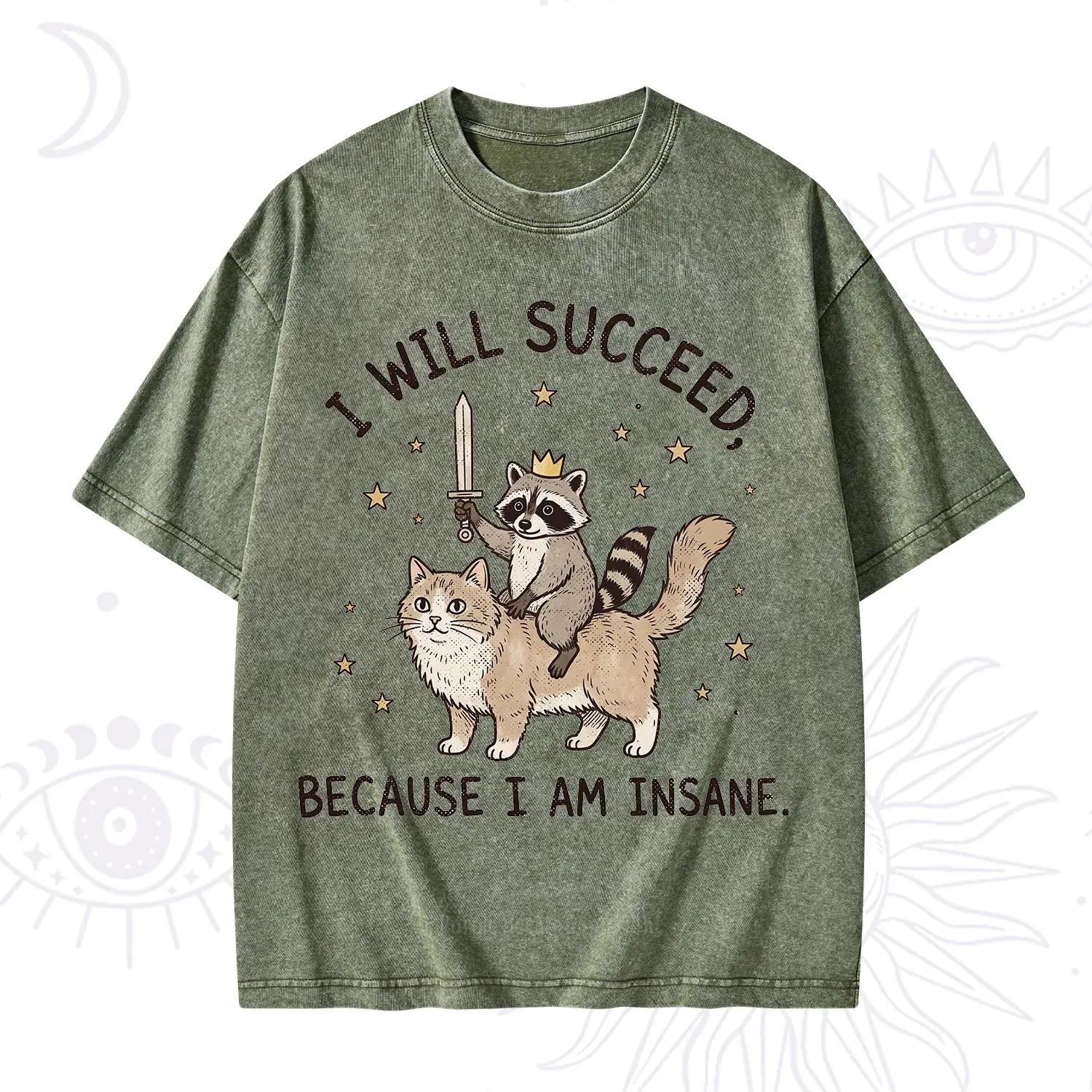 Purplehecate I Will Succeed Because I Am Insane Funny Raccoon Washed T-Shirt