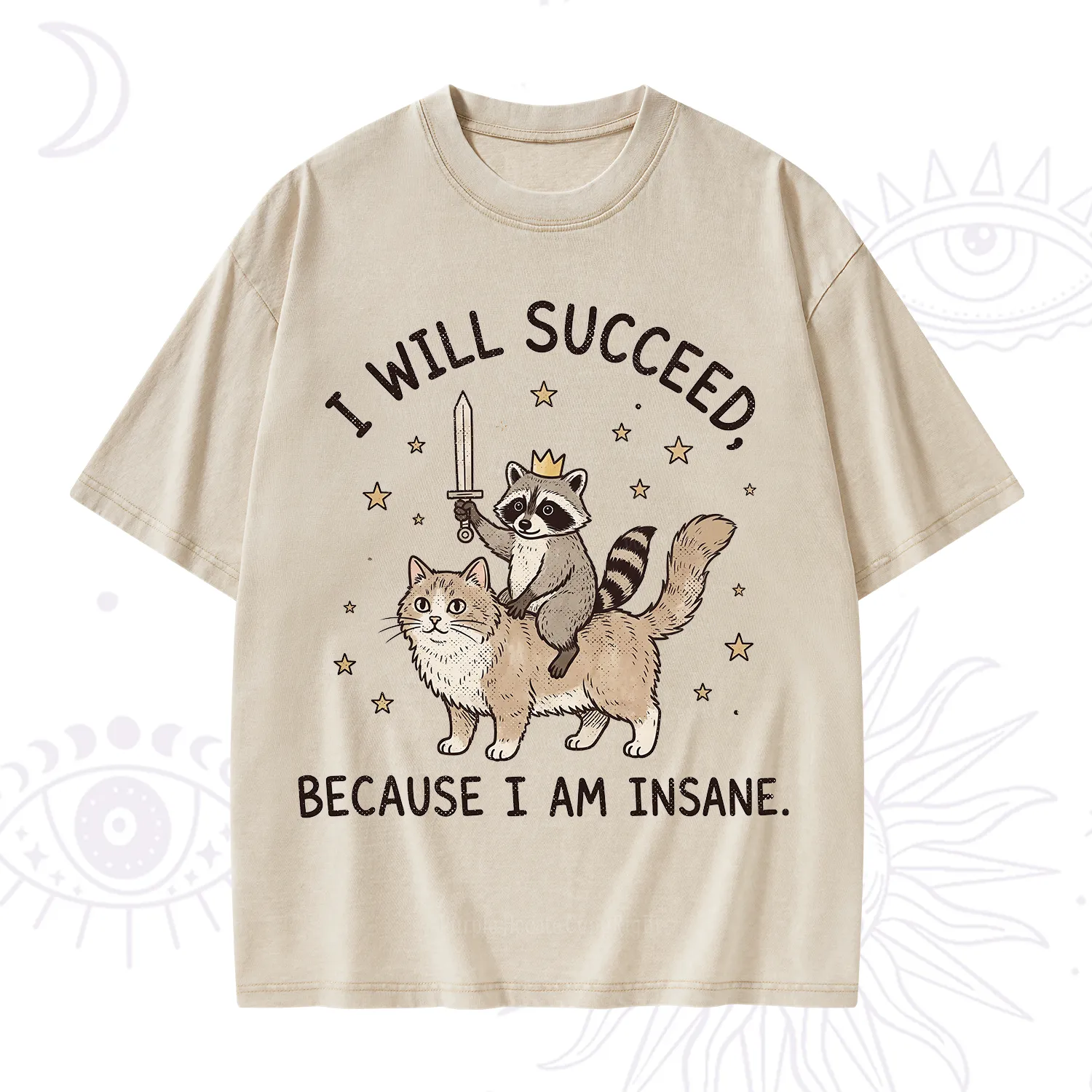 Purplehecate I Will Succeed Because I Am Insane Funny Raccoon Washed T-Shirt