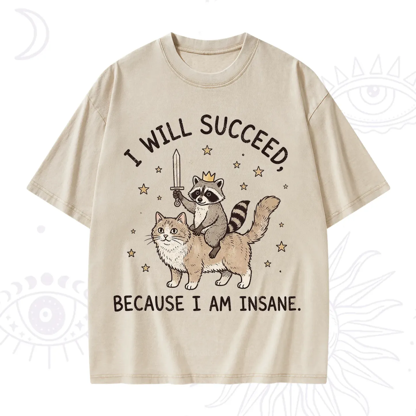 Purplehecate I Will Succeed Because I Am Insane Funny Raccoon Washed T-Shirt