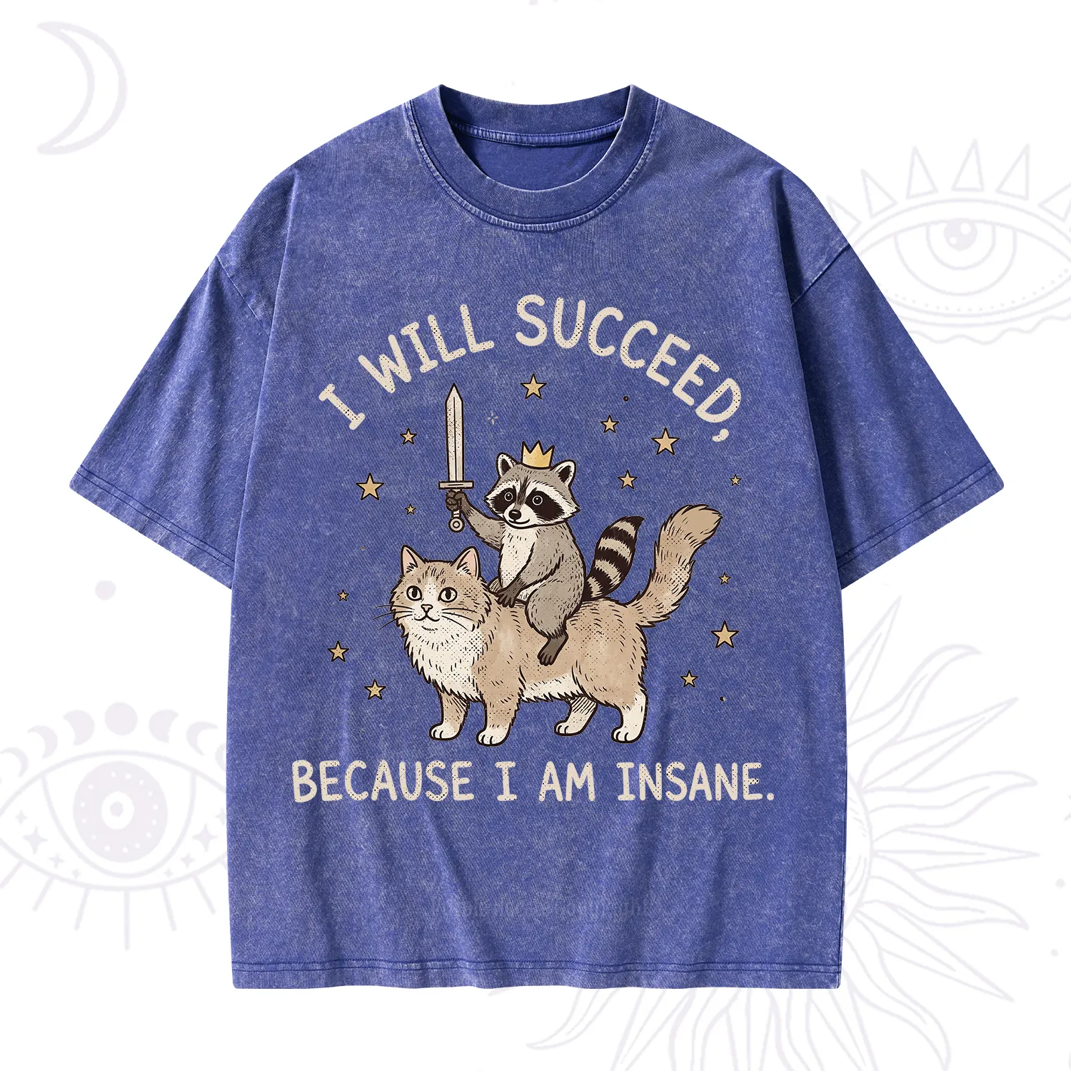 Purplehecate I Will Succeed Because I Am Insane Funny Raccoon Washed T-Shirt