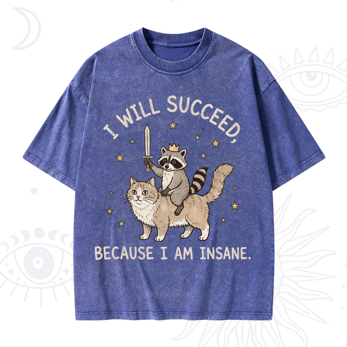 Purplehecate I Will Succeed Because I Am Insane Funny Raccoon Washed T-Shirt