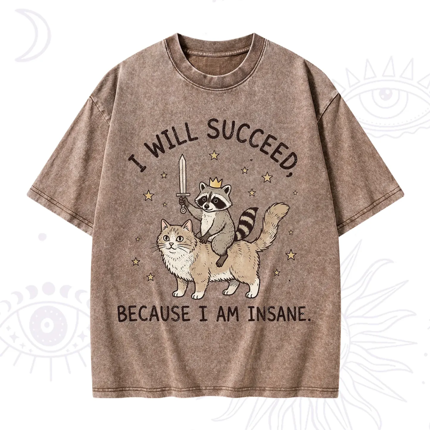 Purplehecate I Will Succeed Because I Am Insane Funny Raccoon Washed T-Shirt