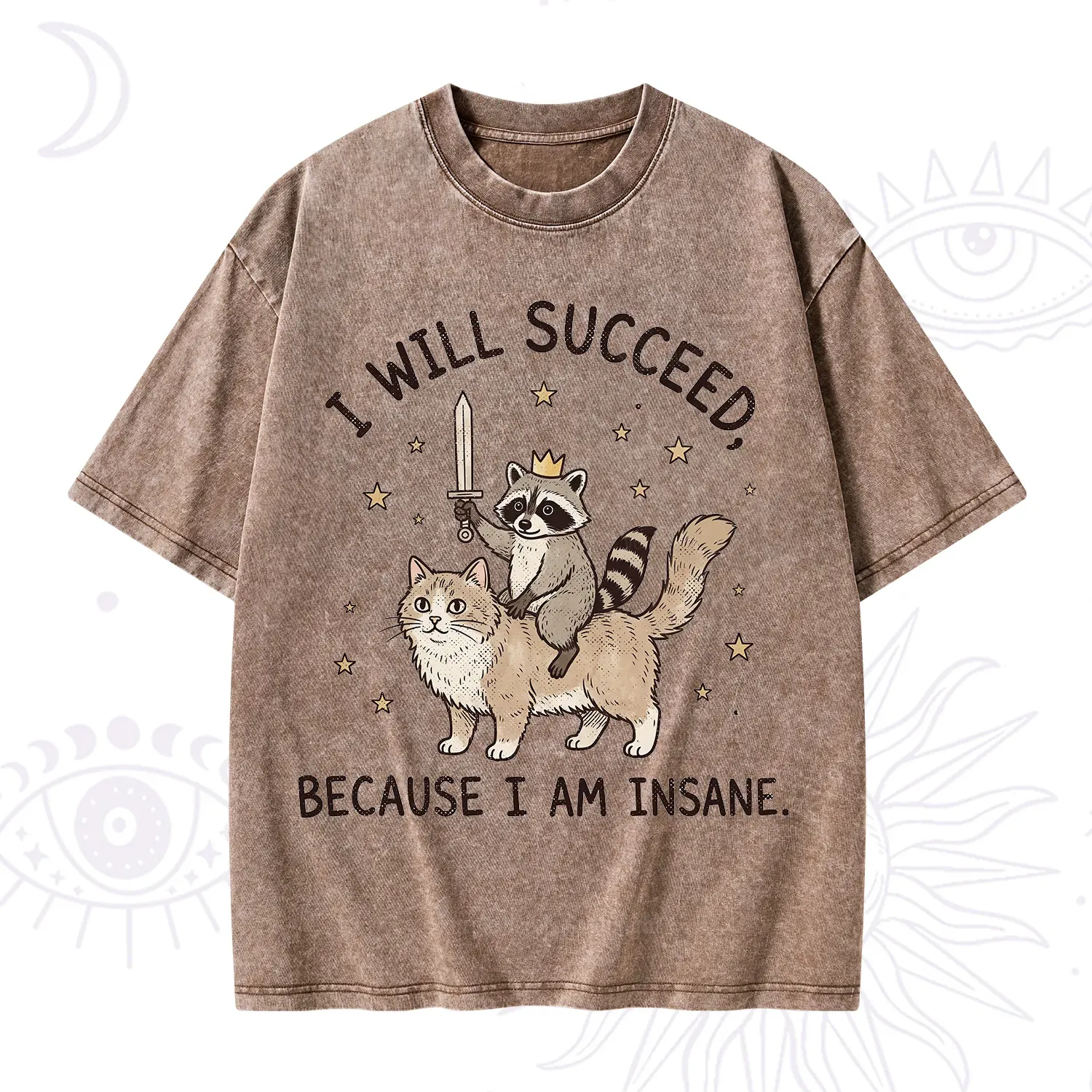 Purplehecate I Will Succeed Because I Am Insane Funny Raccoon Washed T-Shirt