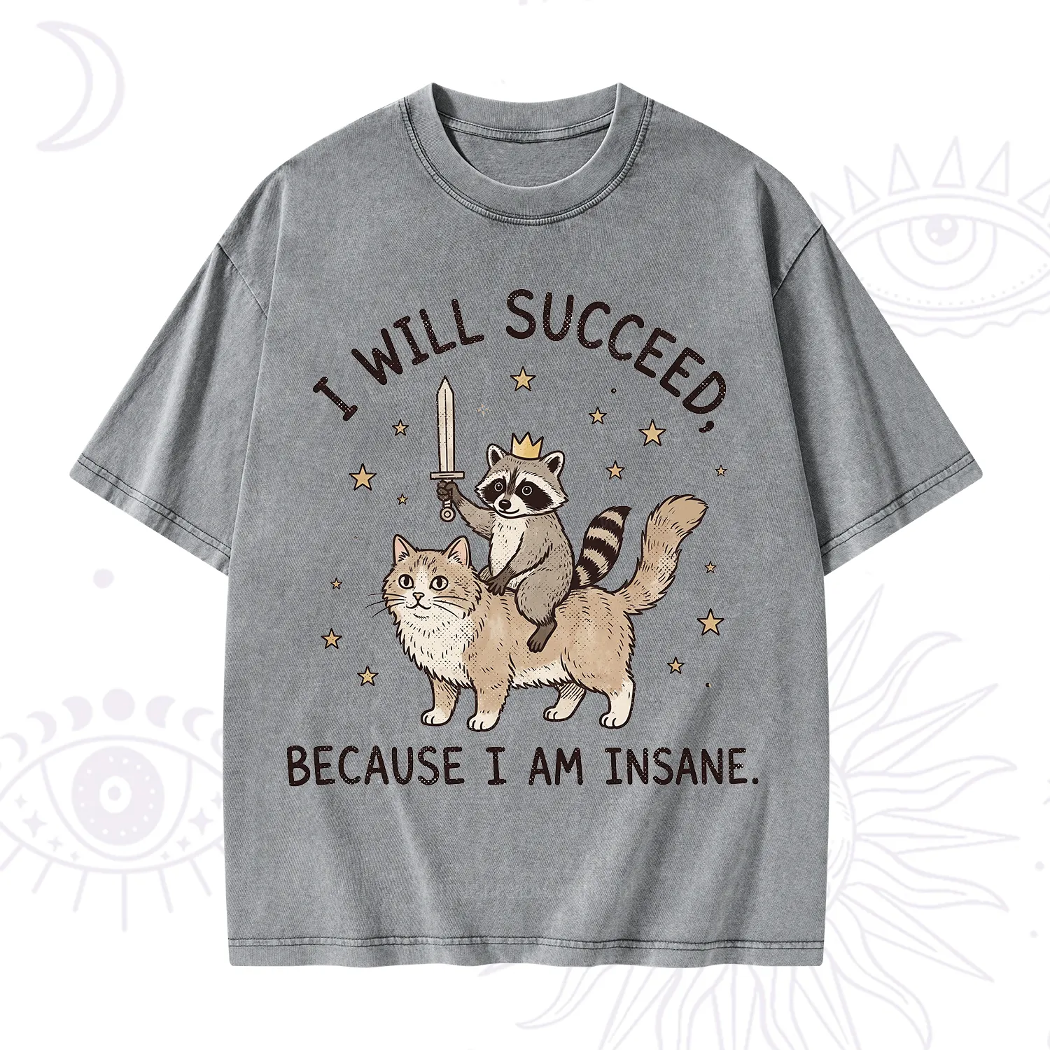Purplehecate I Will Succeed Because I Am Insane Funny Raccoon Washed T-Shirt