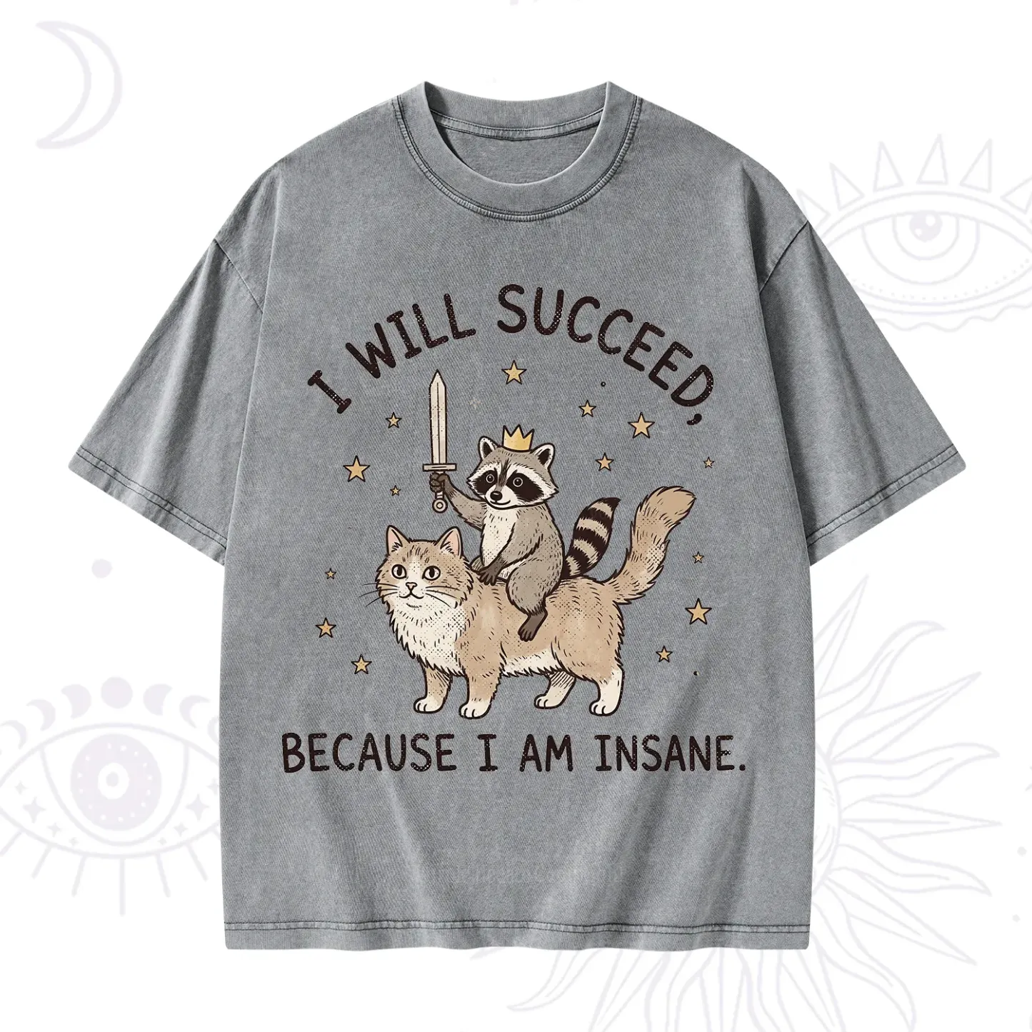 Purplehecate I Will Succeed Because I Am Insane Funny Raccoon Washed T-Shirt