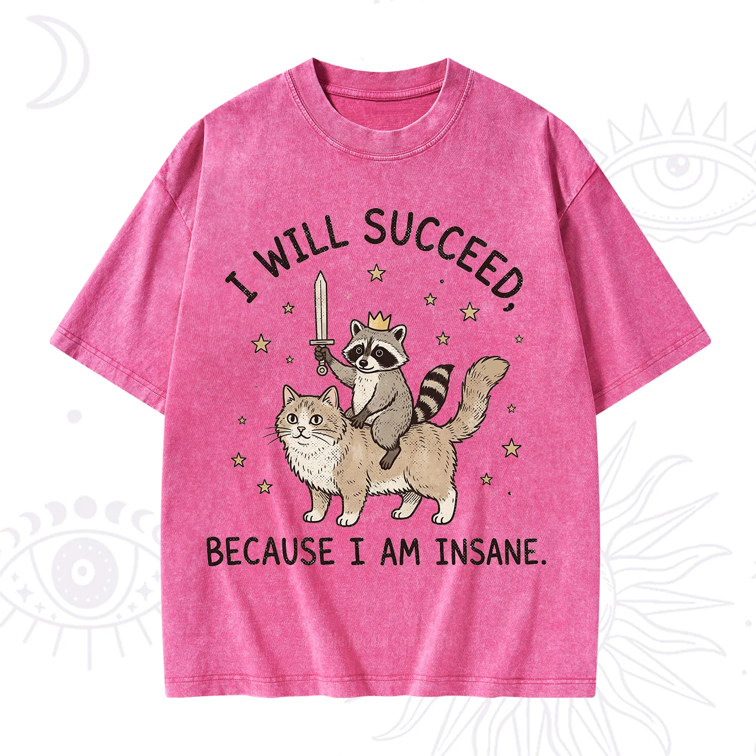 Purplehecate I Will Succeed Because I Am Insane Funny Raccoon Washed T-Shirt