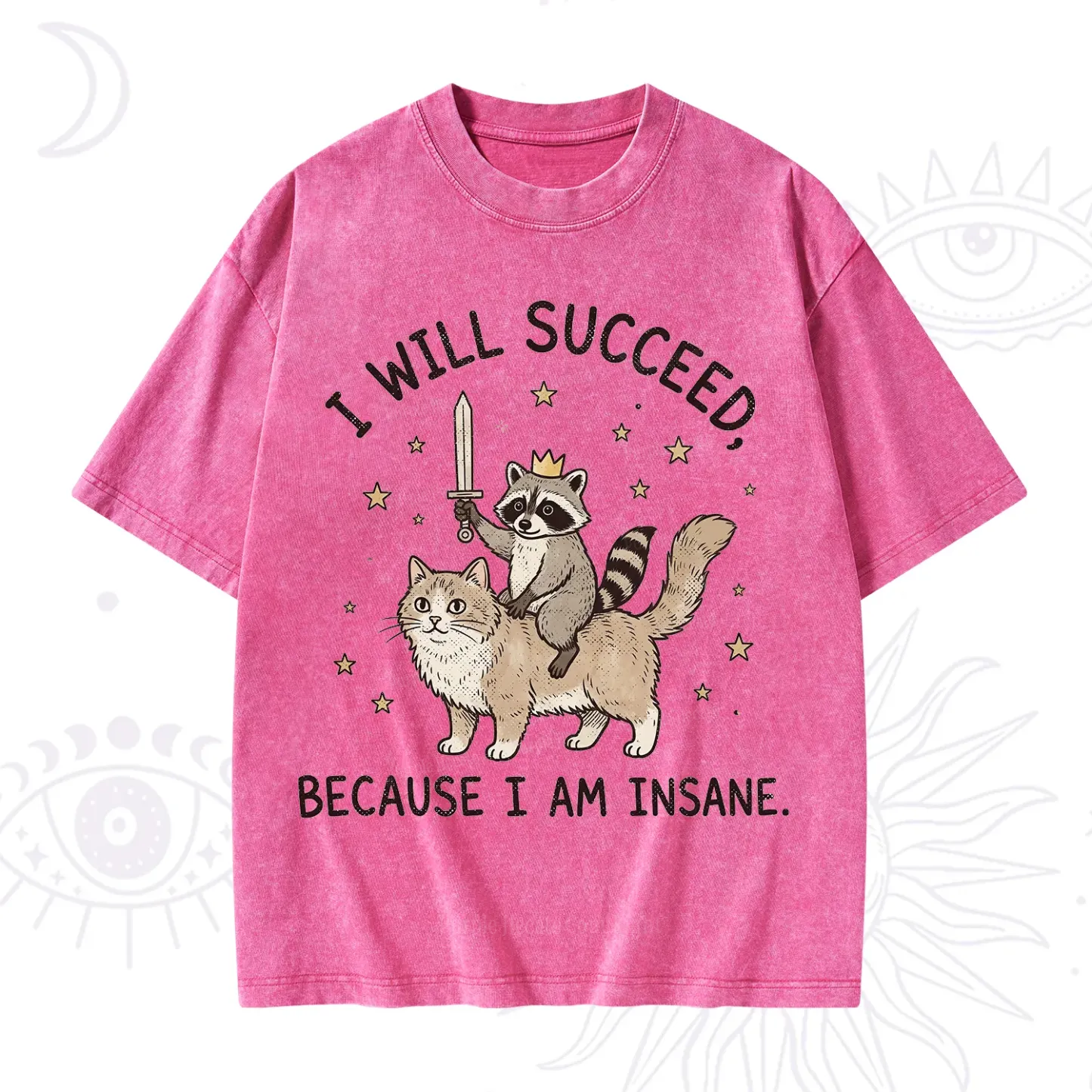 Purplehecate I Will Succeed Because I Am Insane Funny Raccoon Washed T-Shirt