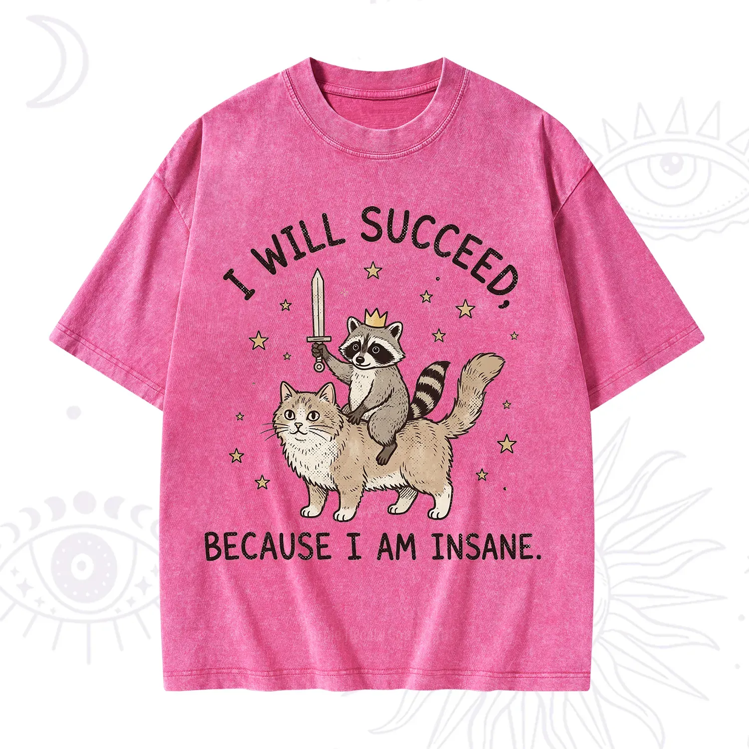 Purplehecate I Will Succeed Because I Am Insane Funny Raccoon Washed T-Shirt