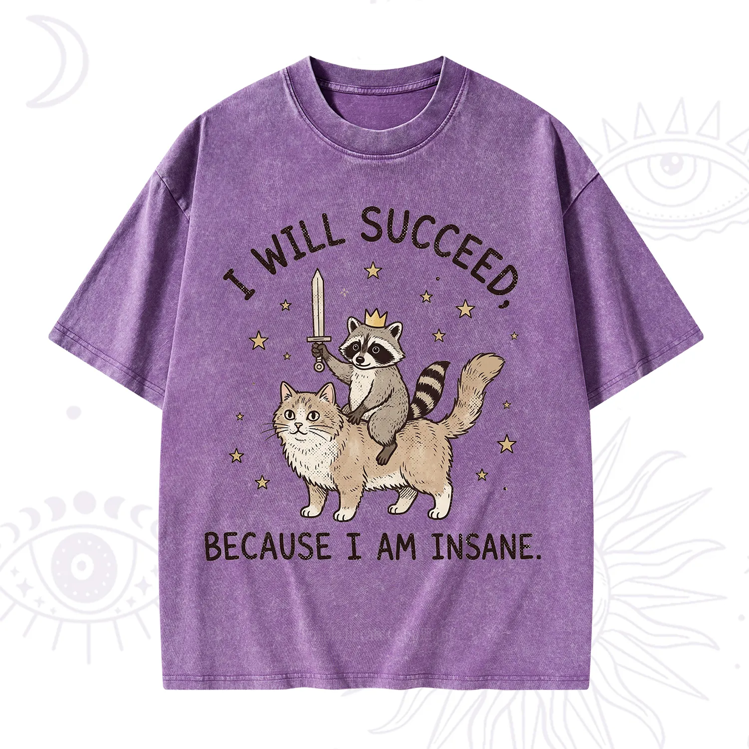 Purplehecate I Will Succeed Because I Am Insane Funny Raccoon Washed T-Shirt