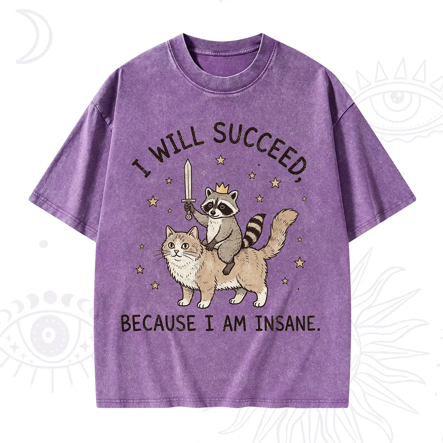 Purplehecate I Will Succeed Because I Am Insane Funny Raccoon Washed T-Shirt