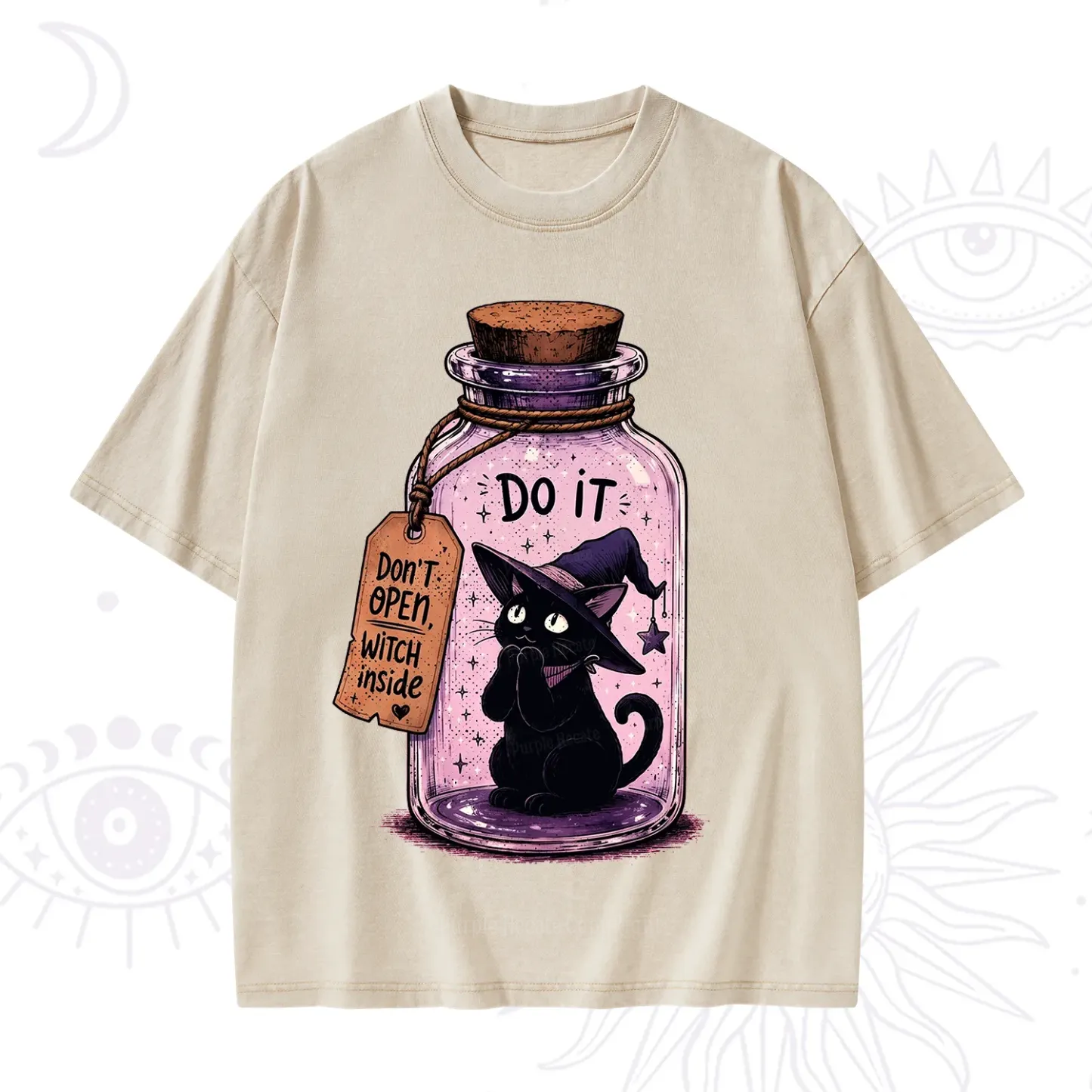 Purplehecate Witchy Cat in a Bottle Washed T-Shirt