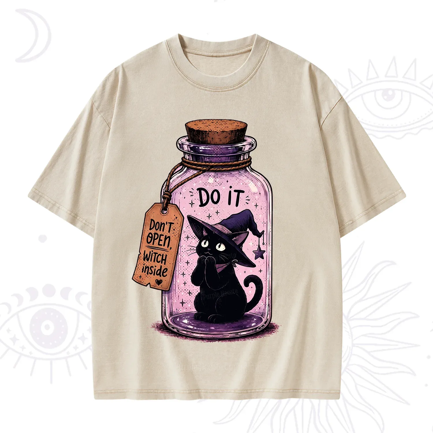 Purplehecate Witchy Cat in a Bottle Washed T-Shirt