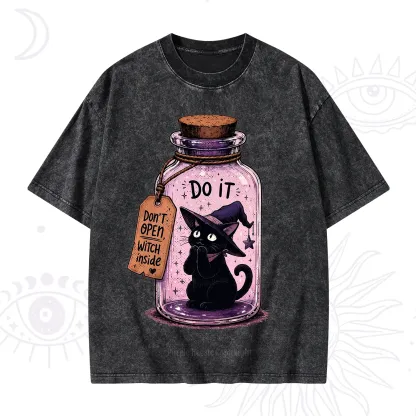 Purplehecate Witchy Cat in a Bottle Washed T-Shirt