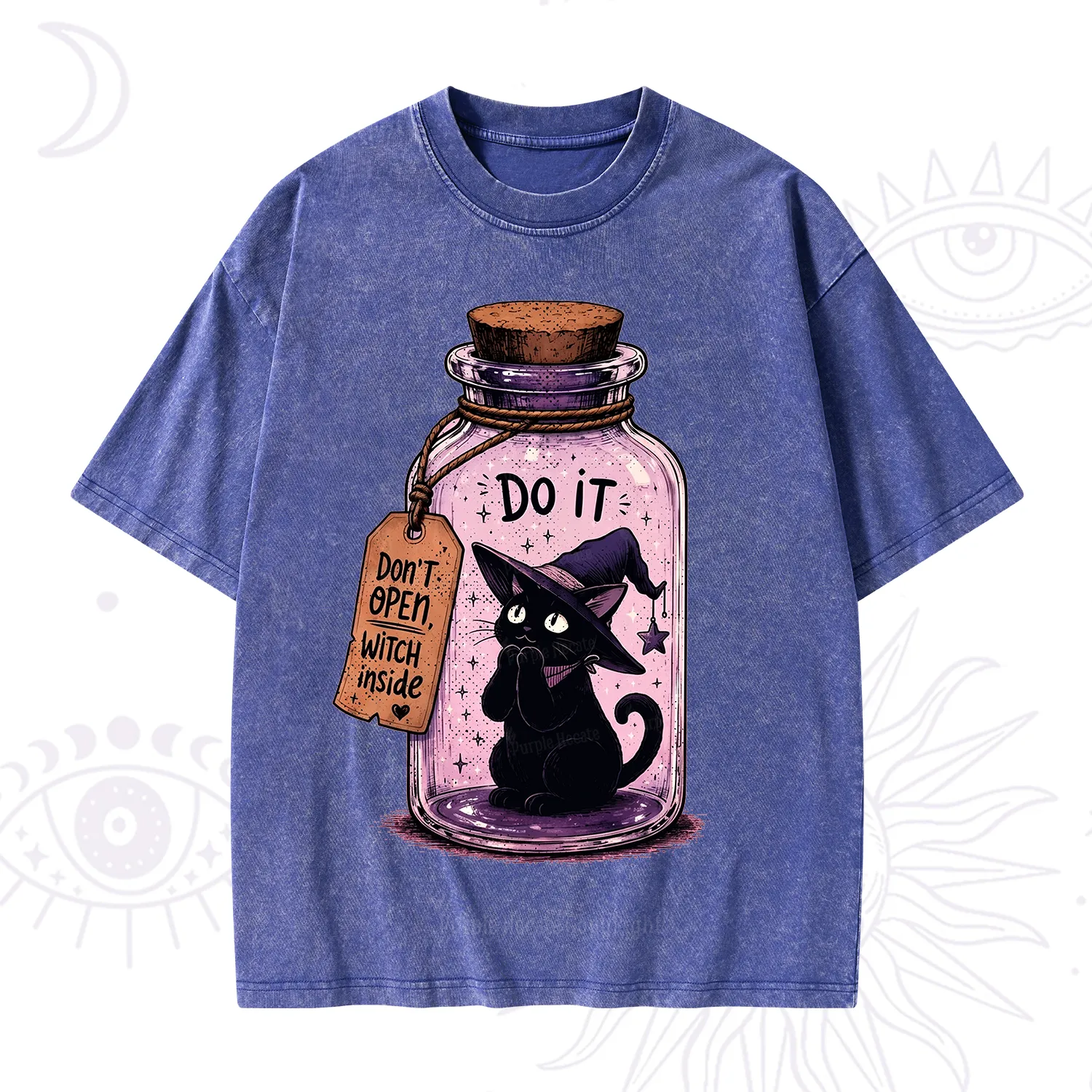Purplehecate Witchy Cat in a Bottle Washed T-Shirt
