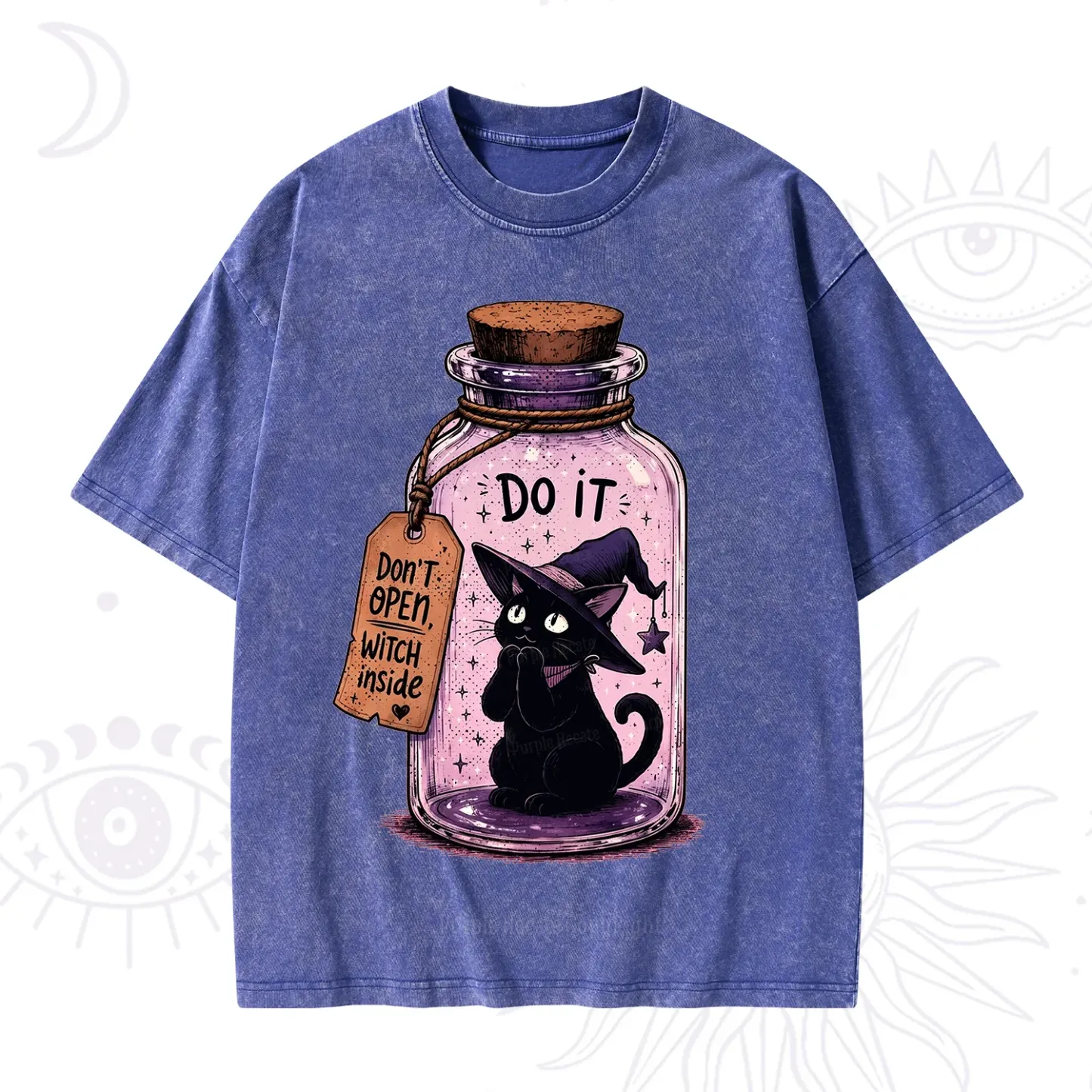 Purplehecate Witchy Cat in a Bottle Washed T-Shirt