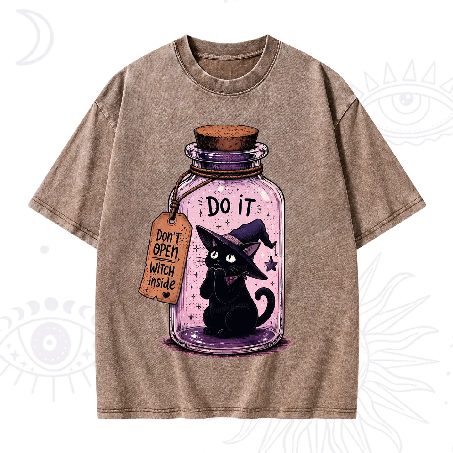 Purplehecate Witchy Cat in a Bottle Washed T-Shirt