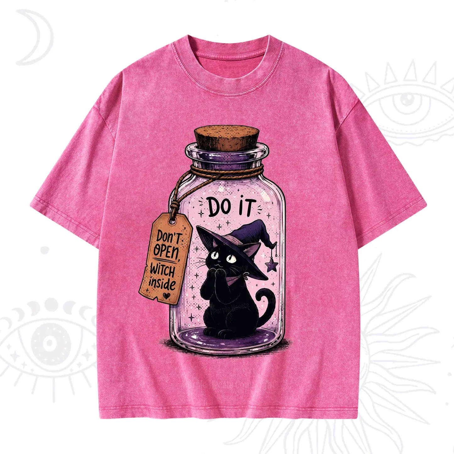 Purplehecate Witchy Cat in a Bottle Washed T-Shirt
