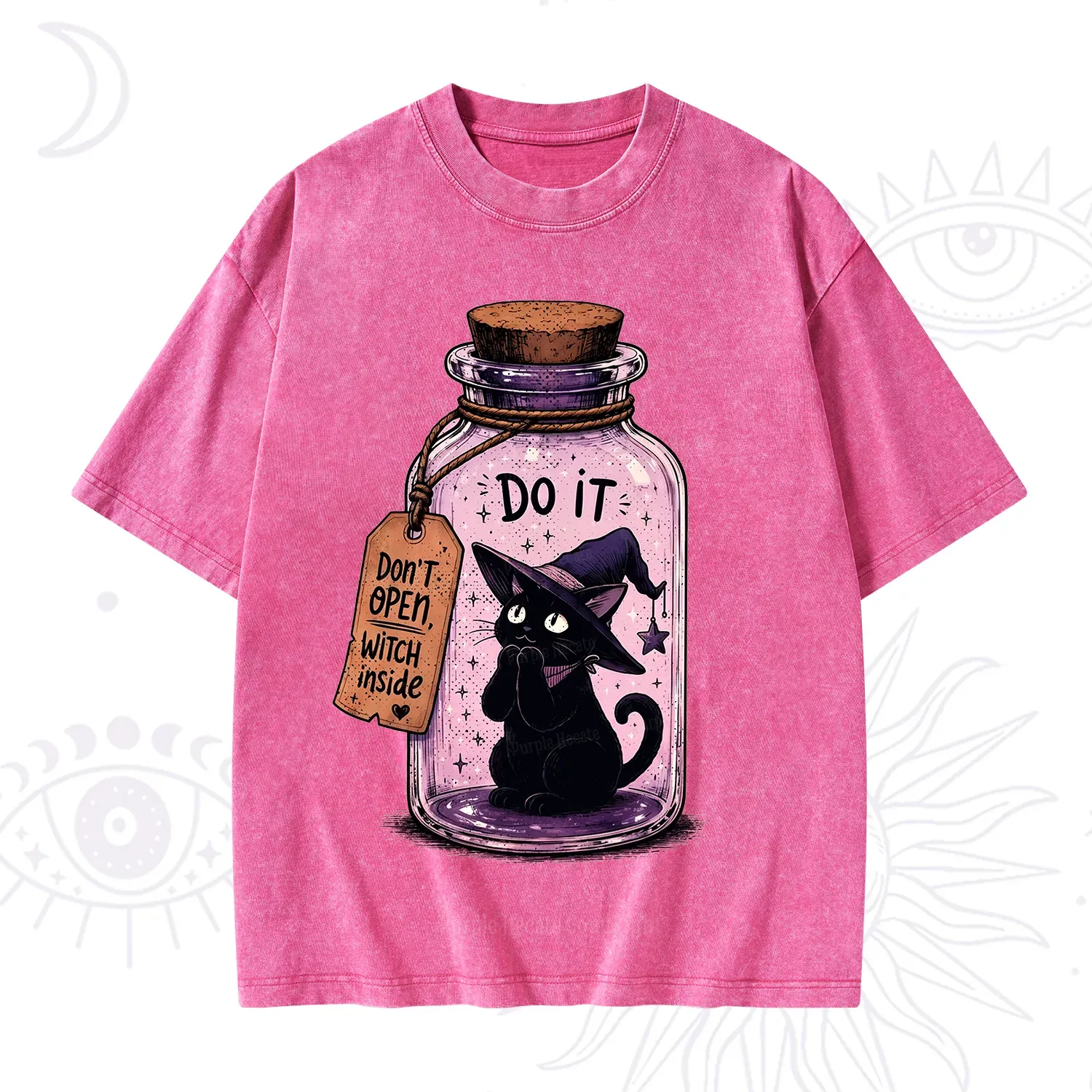 Purplehecate Witchy Cat in a Bottle Washed T-Shirt