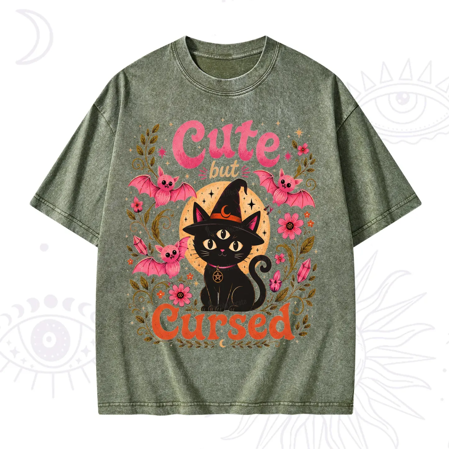 Purplehecate Cute but Cursed Black Cat Washed T-Shirt