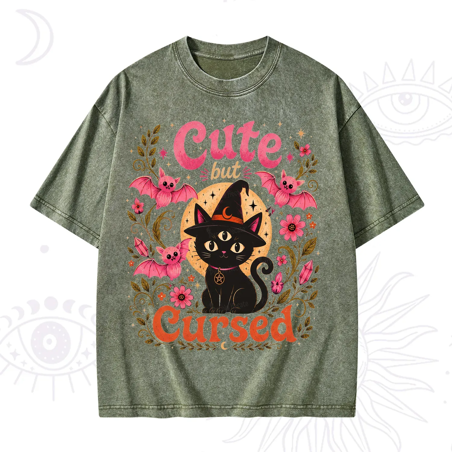 Purplehecate Cute but Cursed Black Cat Washed T-Shirt