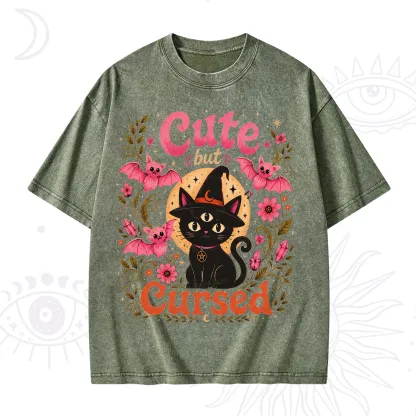 Purplehecate Cute but Cursed Black Cat Washed T-Shirt