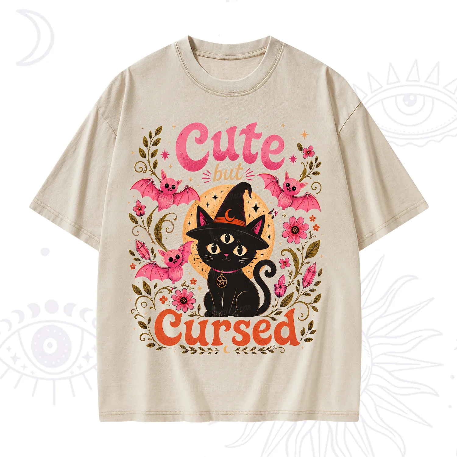 Purplehecate Cute but Cursed Black Cat Washed T-Shirt