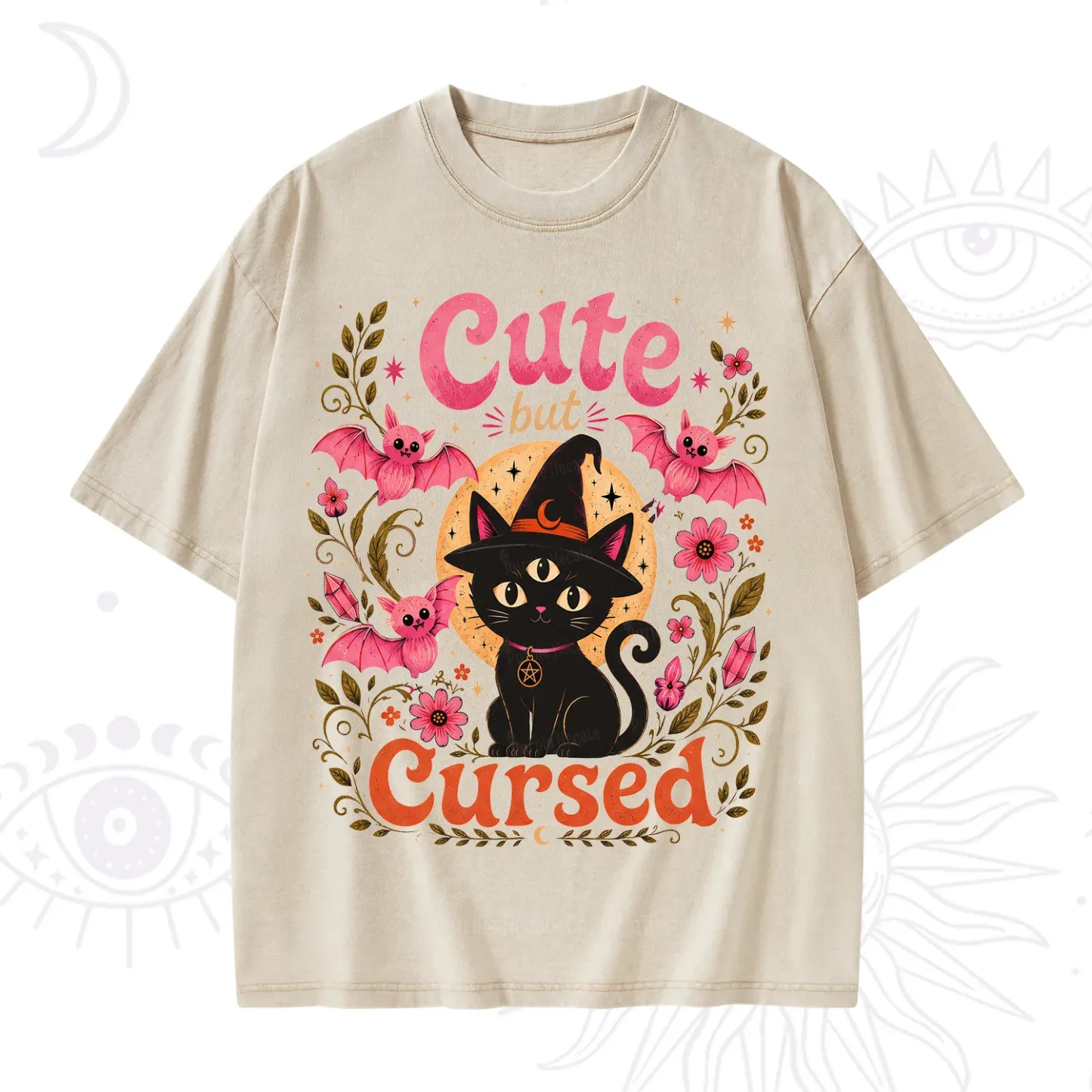 Purplehecate Cute but Cursed Black Cat Washed T-Shirt